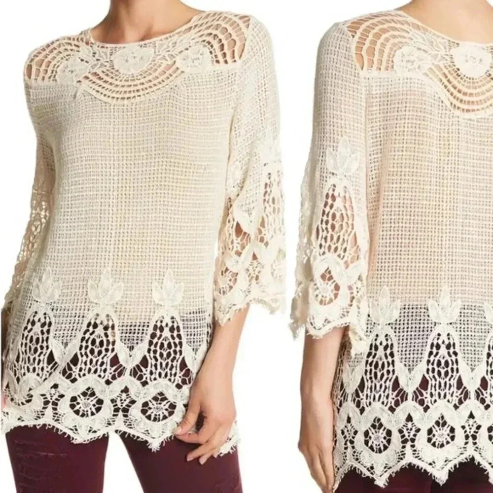 FORGOTTEN GRACE Crochet Bell Sleeve Tunic M